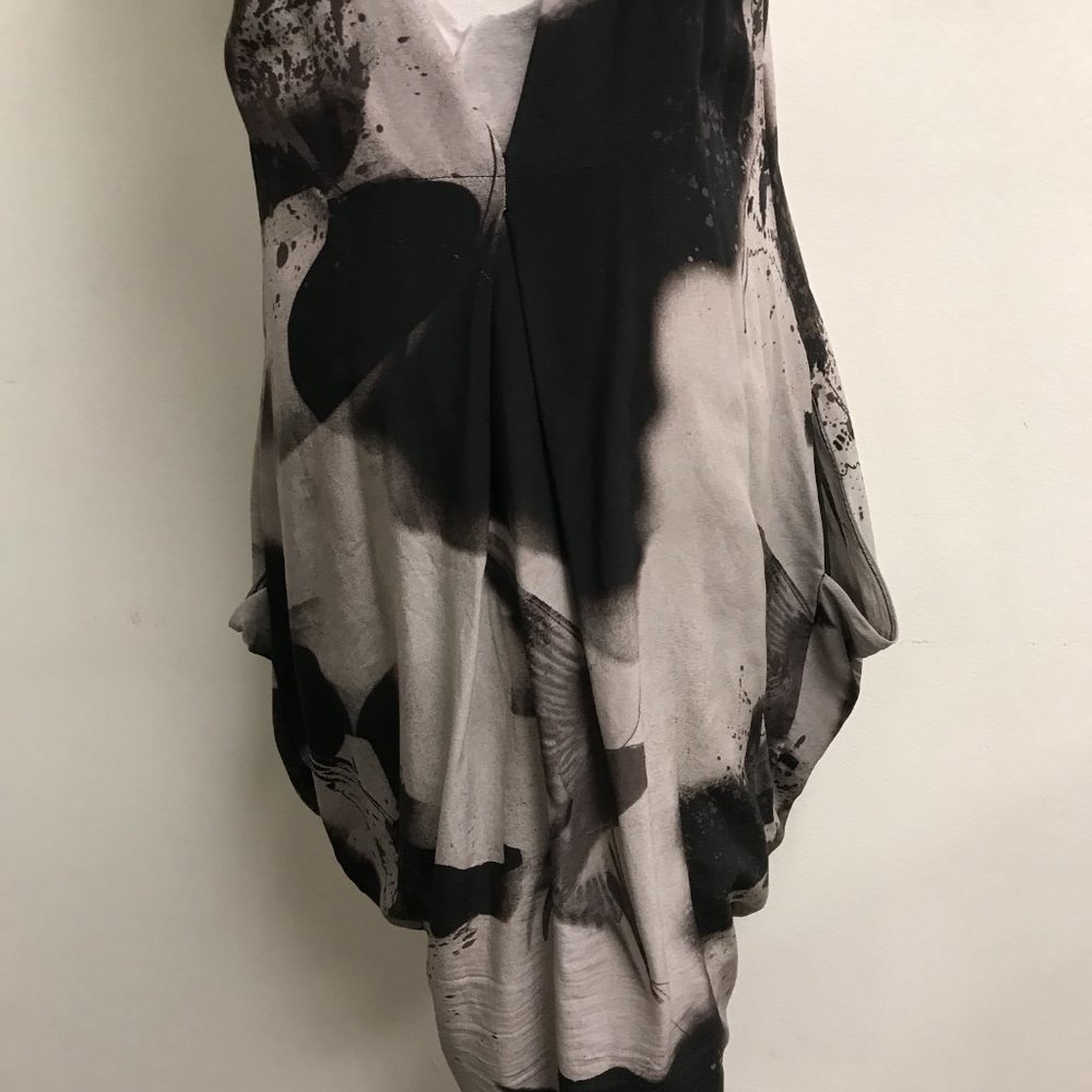 Diesel black gold silk sleeveless loose fit dress bird gray print low back L - Picture 5 of 9
